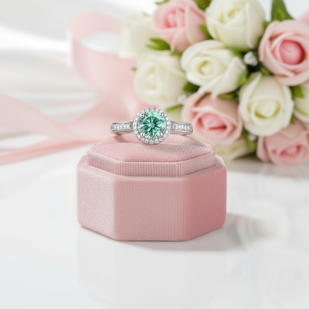 1.0 ct Round Halo Green Diamond Option Adjustable Engagement Ring-Black Diamonds New York