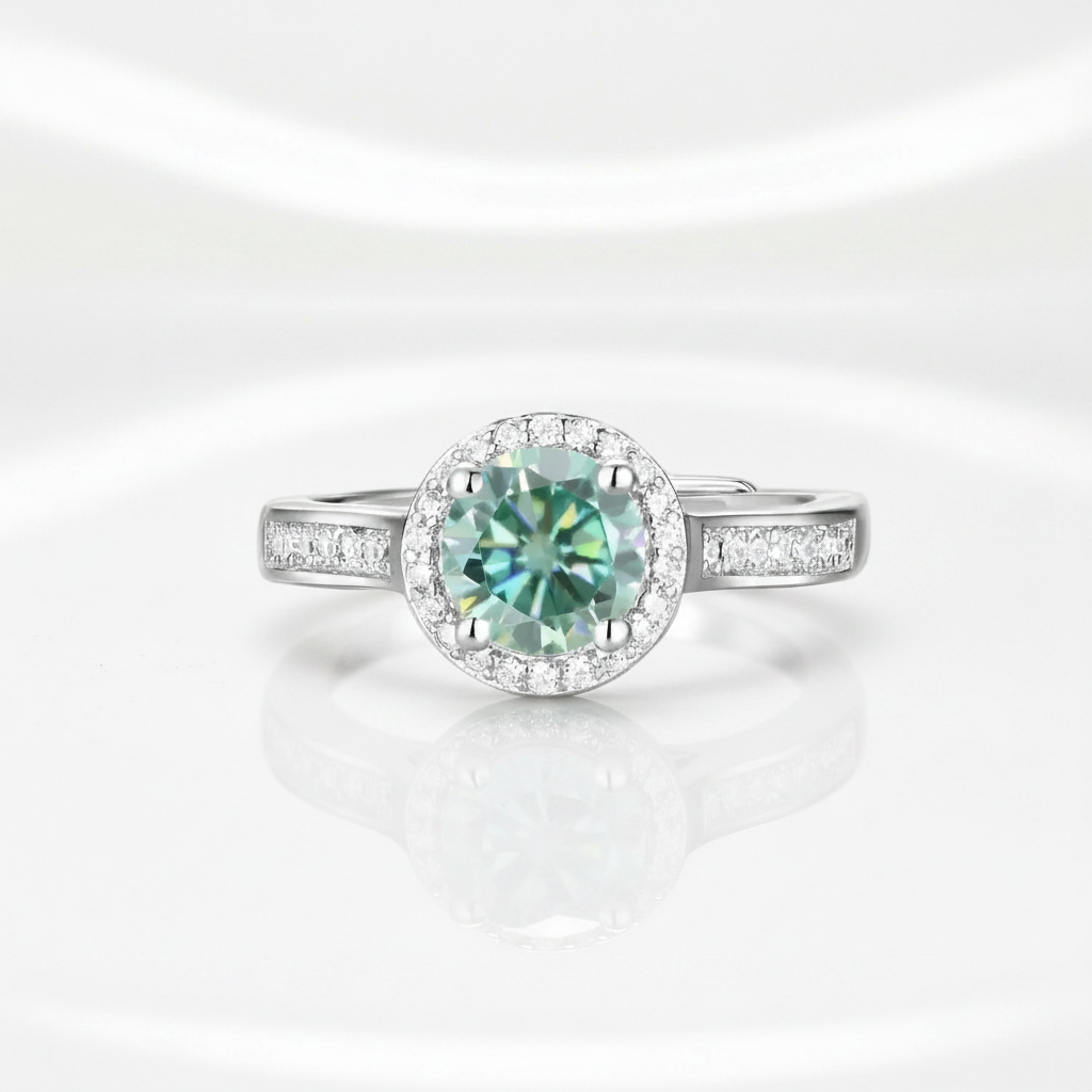 1.0 ct Round Halo Green Diamond Option Adjustable Engagement Ring-Black Diamonds New York