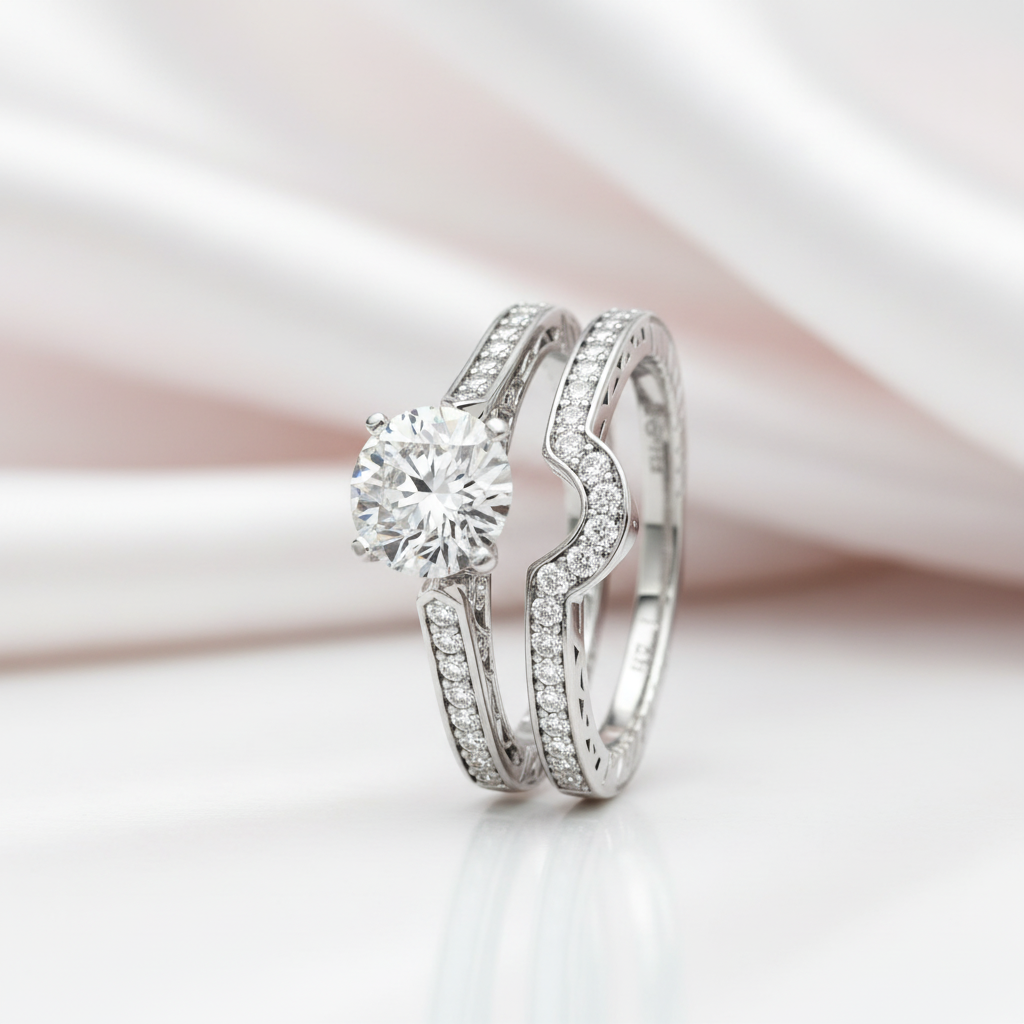1.0 ct White Gold Round Cut Diamond Option Engagement Ring Set-Black Diamonds New York