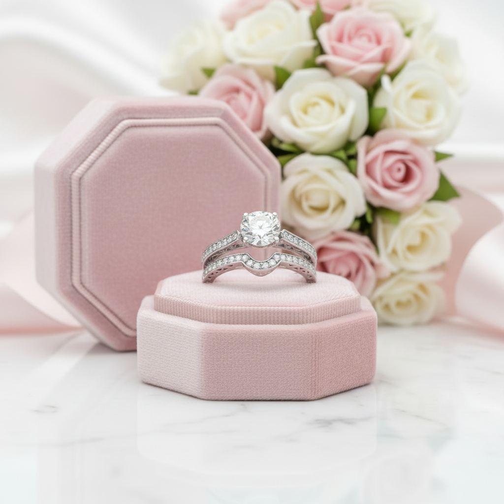 1.0 ct White Gold Round Cut Diamond Option Engagement Ring Set-Black Diamonds New York