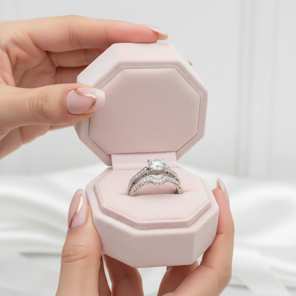 1.0 ct White Gold Round Cut Diamond Option Engagement Ring Set-Black Diamonds New York