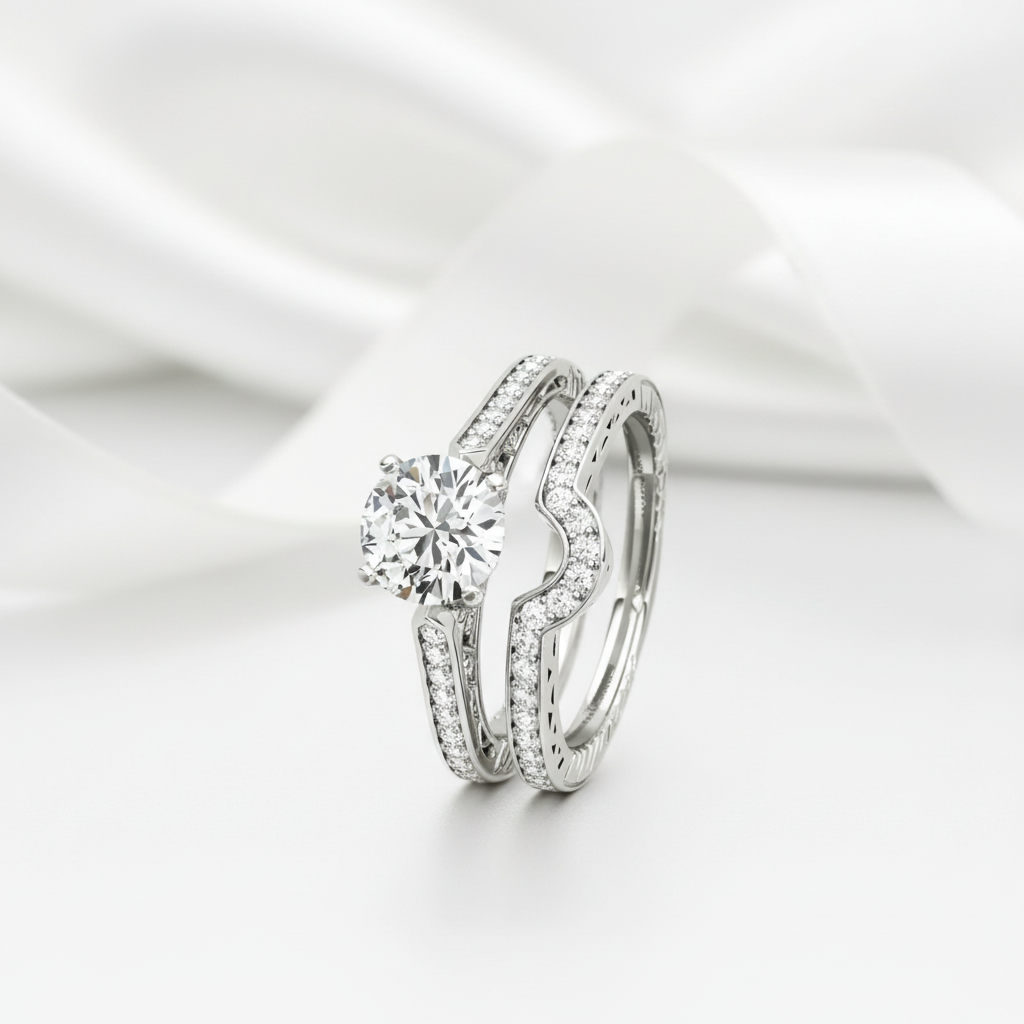 1.0 ct White Gold Round Cut Diamond Option Engagement Ring Set-Black Diamonds New York