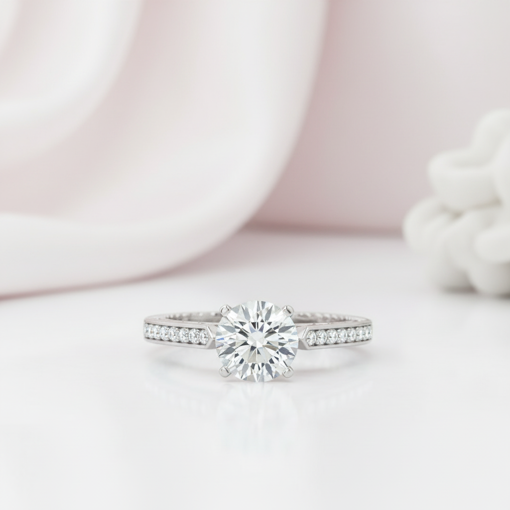 1.0 ct White Gold Round Cut Diamond Option Engagement Ring Set-Black Diamonds New York