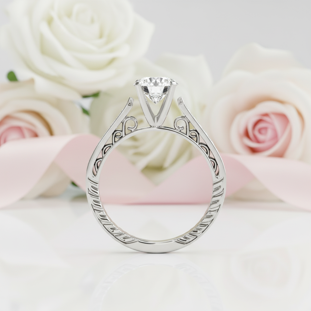 1.0 ct White Gold Round Cut Diamond Option Engagement Ring Set-Black Diamonds New York
