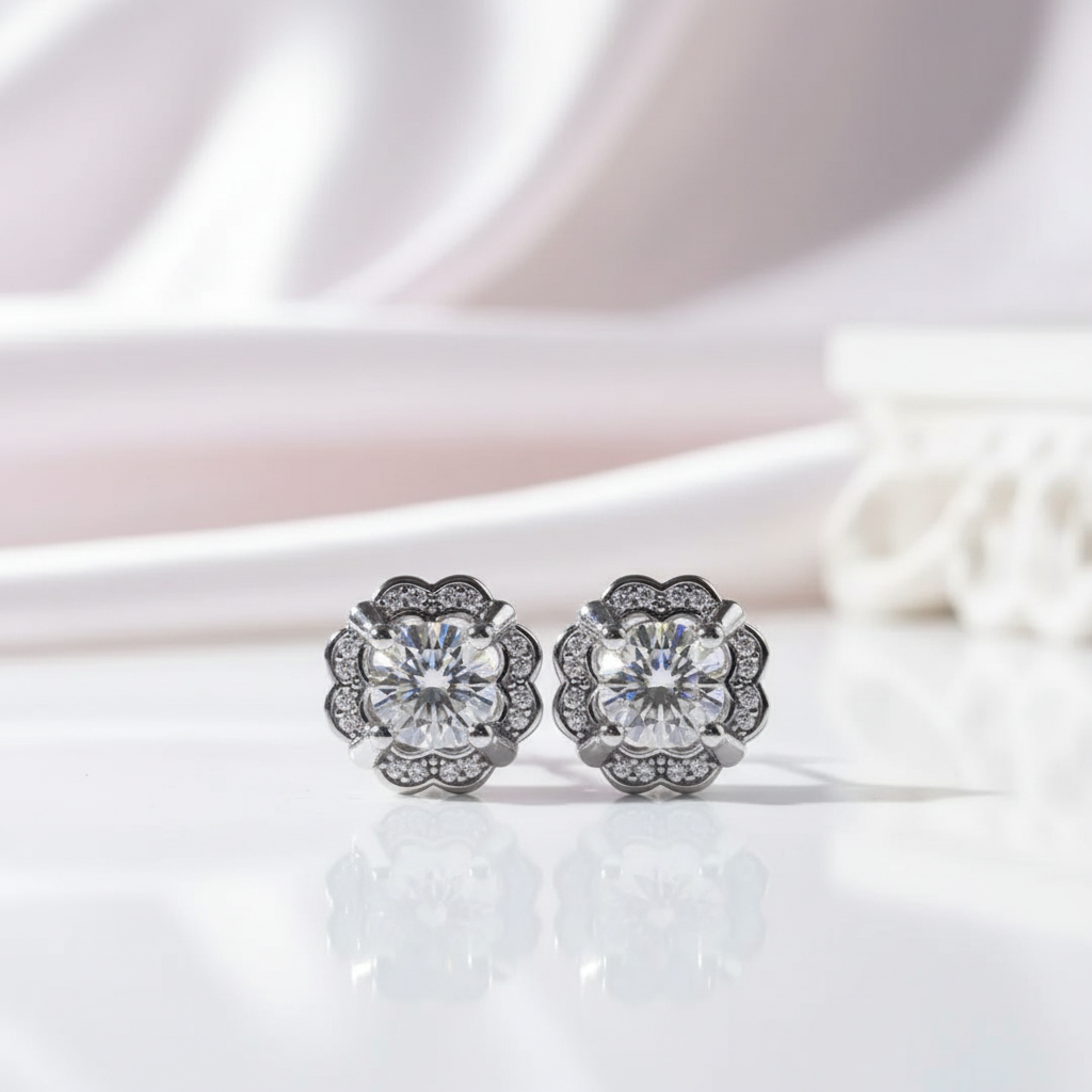 1.0 Ctw Diamond Option Flower Stud Earrings-Black Diamonds New York