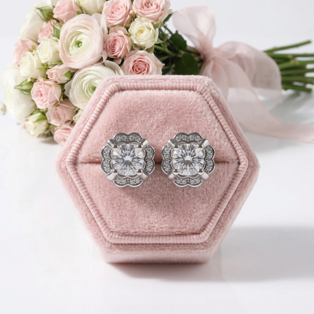 1.0 Ctw Diamond Option Flower Stud Earrings-Black Diamonds New York