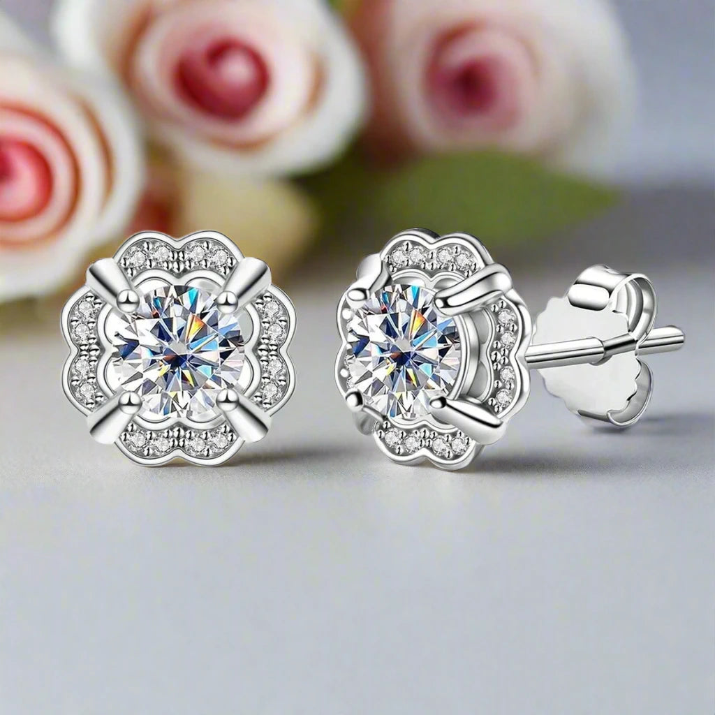 1.0 Ctw Diamond Flower Stud Earrings-Black Diamonds New York