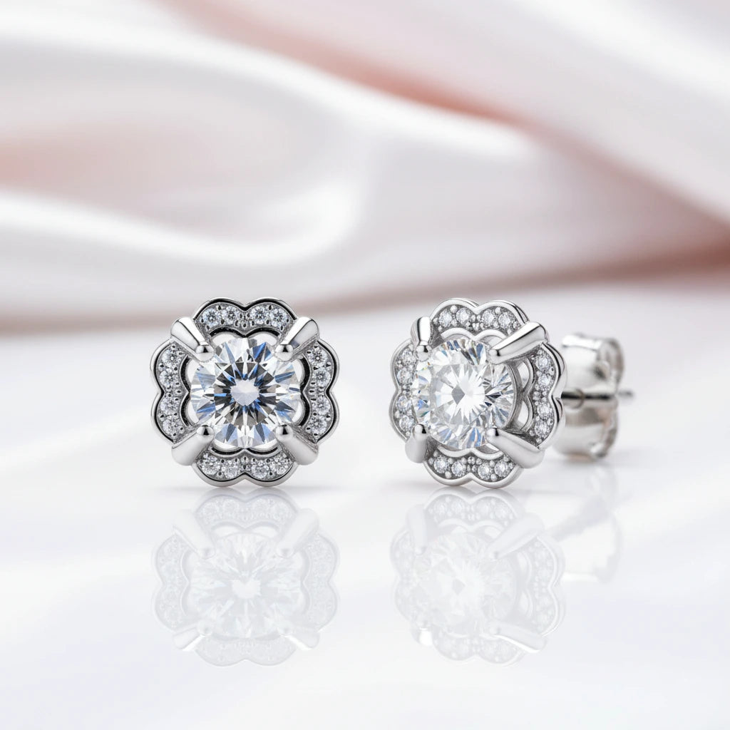 1.0 Ctw Diamond Option Flower Stud Earrings-Black Diamonds New York