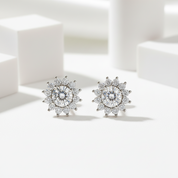 1.0 Ctw Diamond Sunflower Stud Earrings-Black Diamonds New York