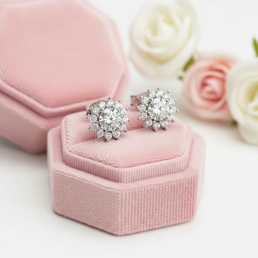 1.0 Ctw Diamond Option Sunflower Stud Earrings-Black Diamonds New York