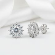 1.0 Ctw Diamond Sunflower Stud Earrings-Black Diamonds New York