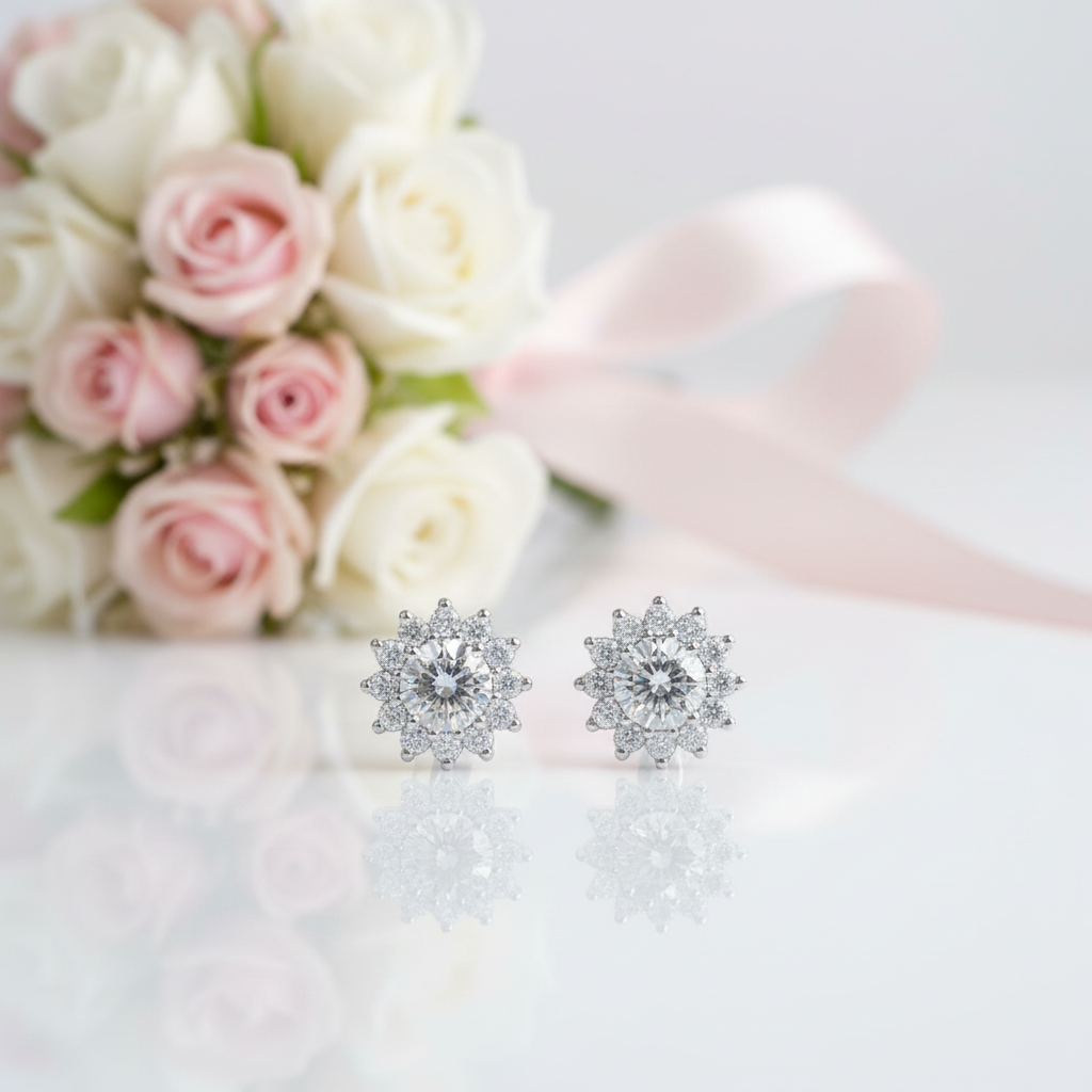 1.0 Ctw Diamond Sunflower Stud Earrings-Black Diamonds New York