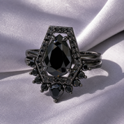 Faithfulness-1ct Black Pear Cut Diamond Option 14k White Gold Coffin Ring Set-Black Diamonds New York