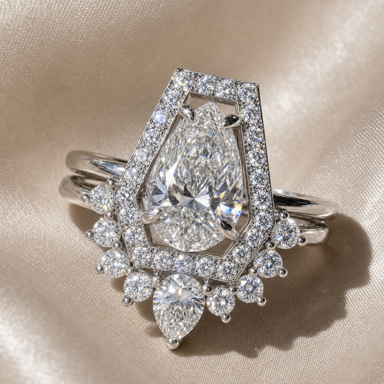 Faithfulness-1ct Black Pear Cut Diamond Option 14k White Gold Coffin Ring Set-Black Diamonds New York