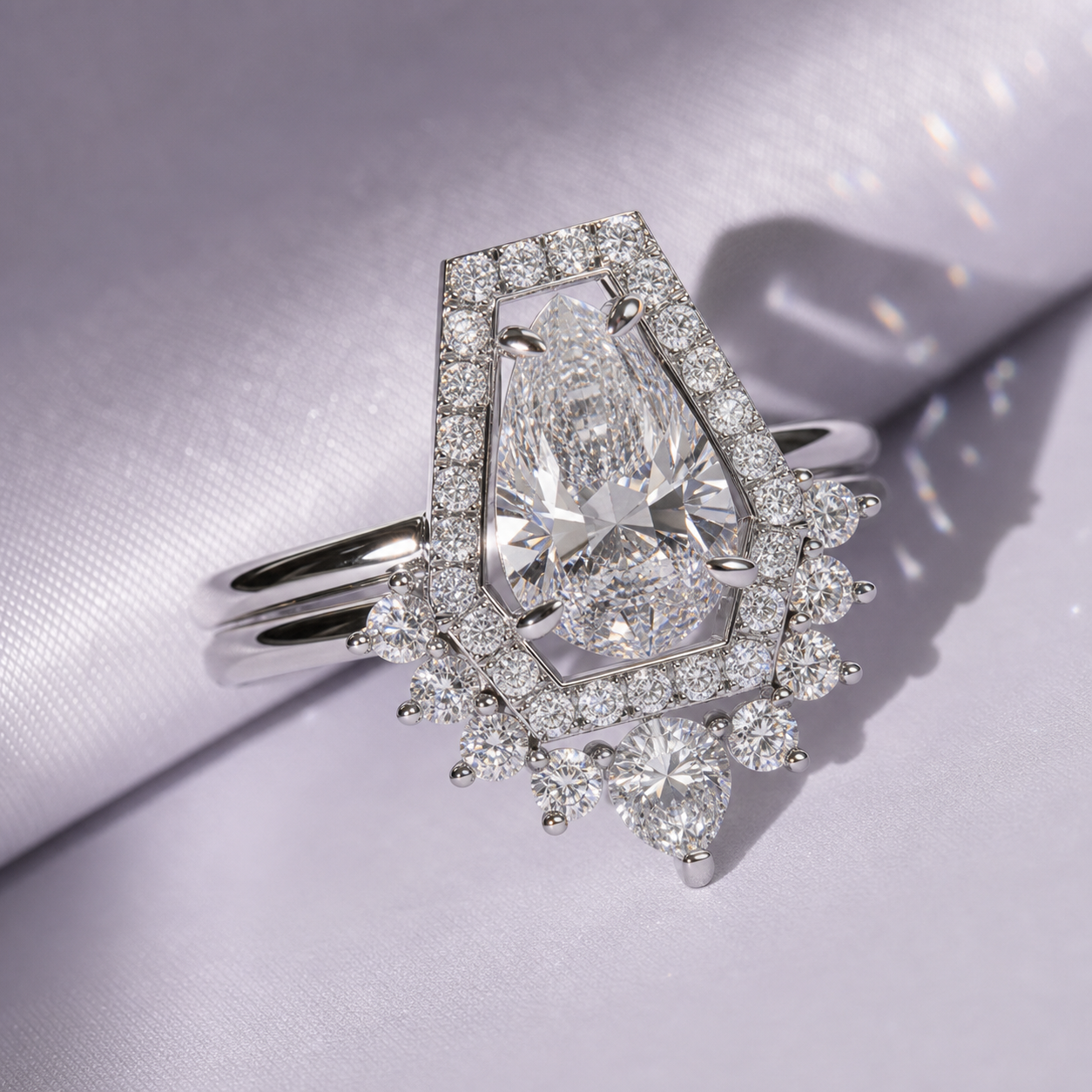 Faithfulness-1ct Black Pear Cut Diamond Option 14k White Gold Coffin Ring Set-Black Diamonds New York