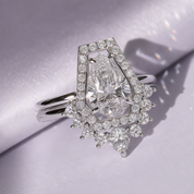 Faithfulness-1ct Black Pear Cut Diamond Option 14k White Gold Coffin Ring Set-Black Diamonds New York