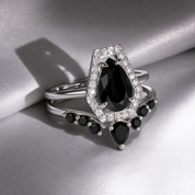 Faithfulness-1ct Black Pear Cut Diamond Option 14k White Gold Coffin Ring Set-Black Diamonds New York