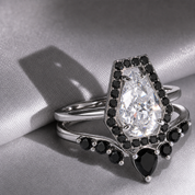 Faithfulness-1ct Black Pear Cut Diamond Option 14k White Gold Coffin Ring Set-Black Diamonds New York