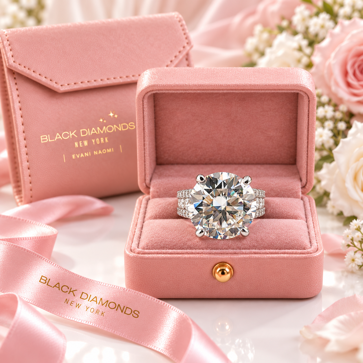 10.0 Ct Round Cut Diamond Option Engagement Ring-Black Diamonds New York