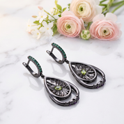 1.03ct Peridot Sunflower Drop Earrings-Black Diamonds New York