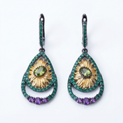 1.03ct Peridot Sunflower Drop Earrings-Black Diamonds New York