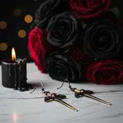 1.05Ct Natural Garnet Bat's Wing Sword Drop Earrings-Black Diamonds New York