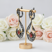 1.05Ct Natural Garnet Handmade Hollow Drop Earrings-Black Diamonds New York