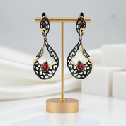 1.05Ct Natural Garnet Handmade Hollow Drop Earrings-Black Diamonds New York