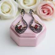 1.05Ct Natural Garnet Handmade Hollow Drop Earrings-Black Diamonds New York