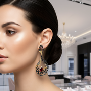 1.05Ct Natural Garnet Handmade Hollow Drop Earrings-Black Diamonds New York