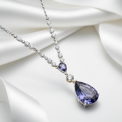 Pear-cut Lolite Blue Mystic Quartz Pendant Necklace-Black Diamonds New York