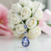 Pear-cut Lolite Blue Mystic Quartz Pendant Necklace-Black Diamonds New York