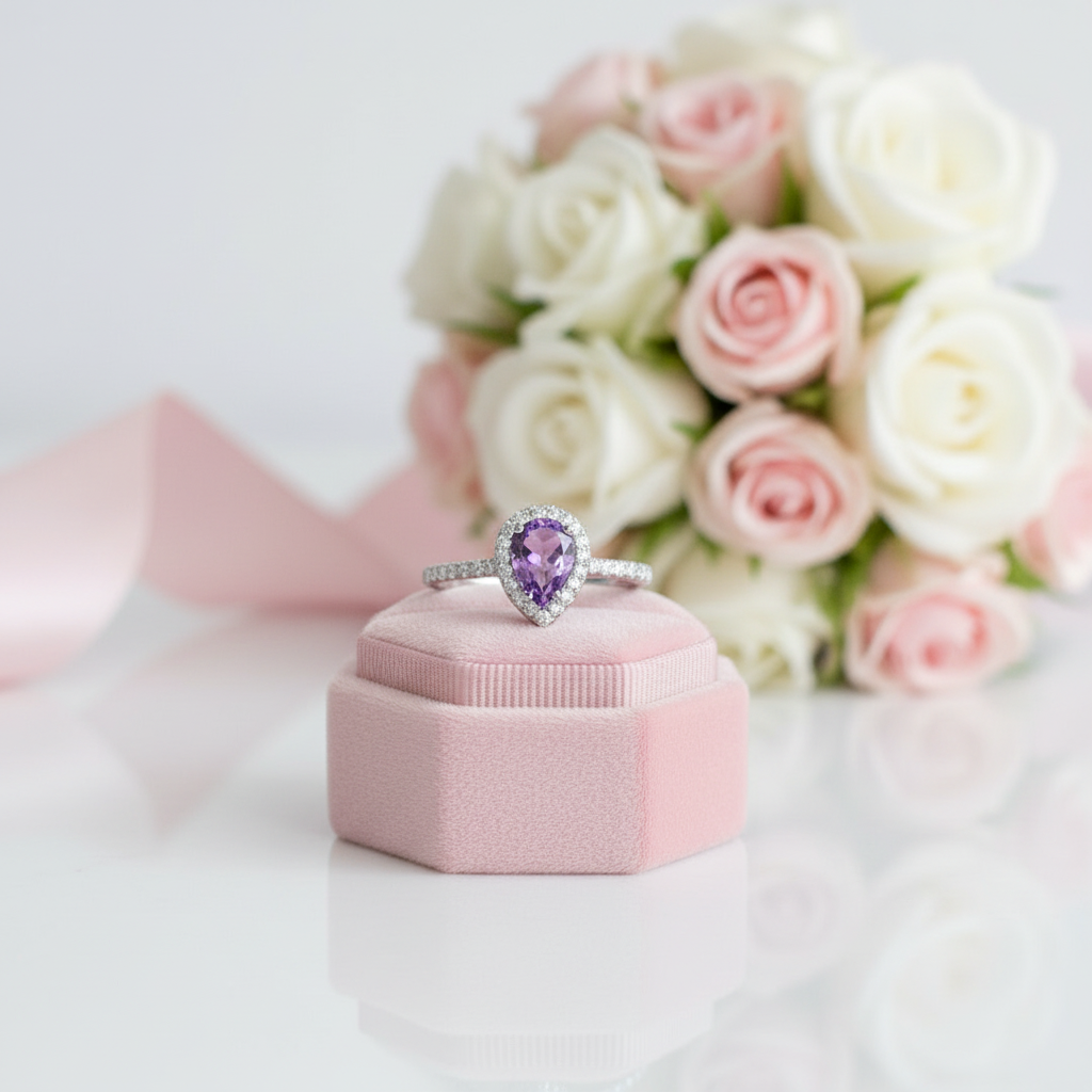 1.08Ct Amethyst Purple Engagement Ring-Black Diamonds New York