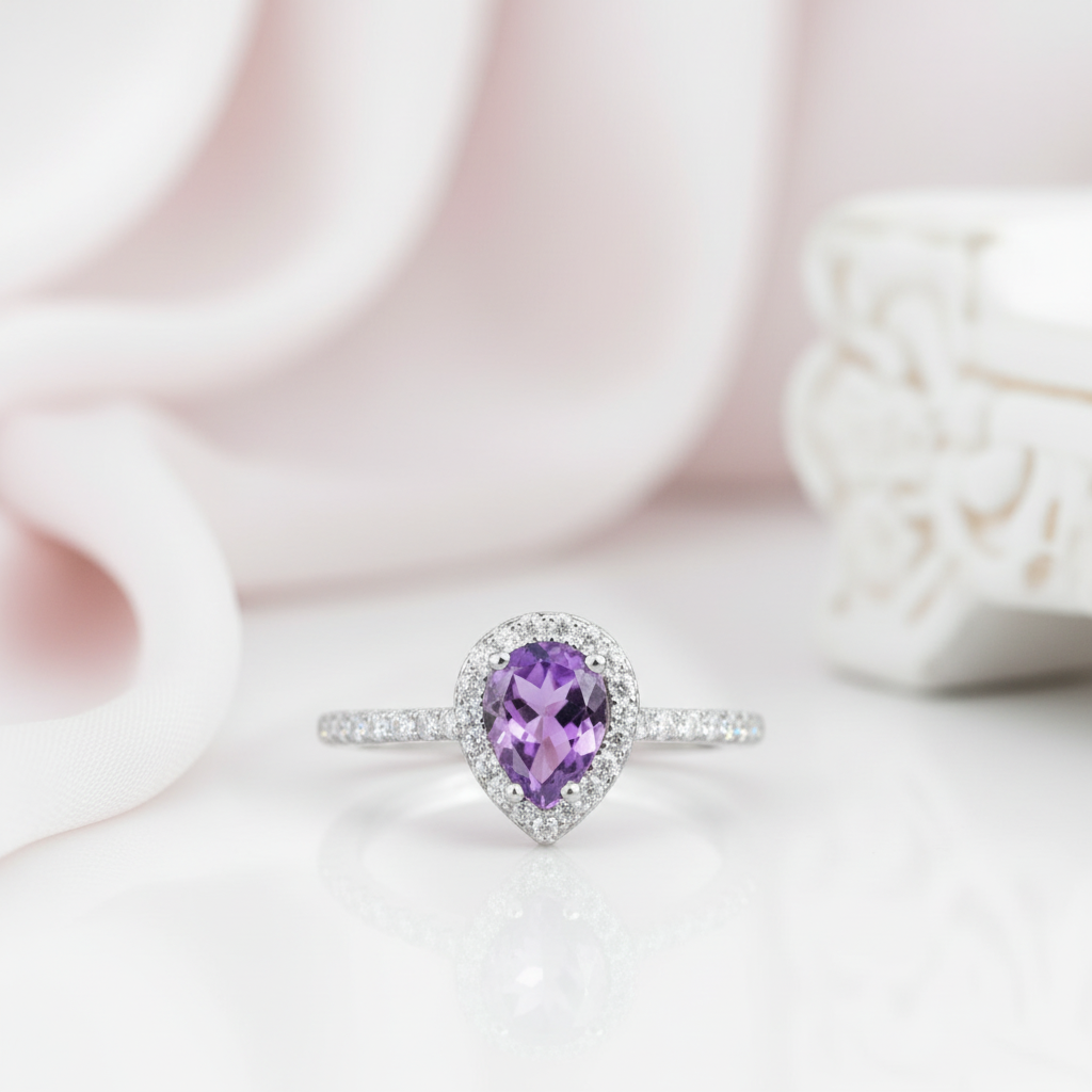 1.08Ct Amethyst Purple Engagement Ring-Black Diamonds New York