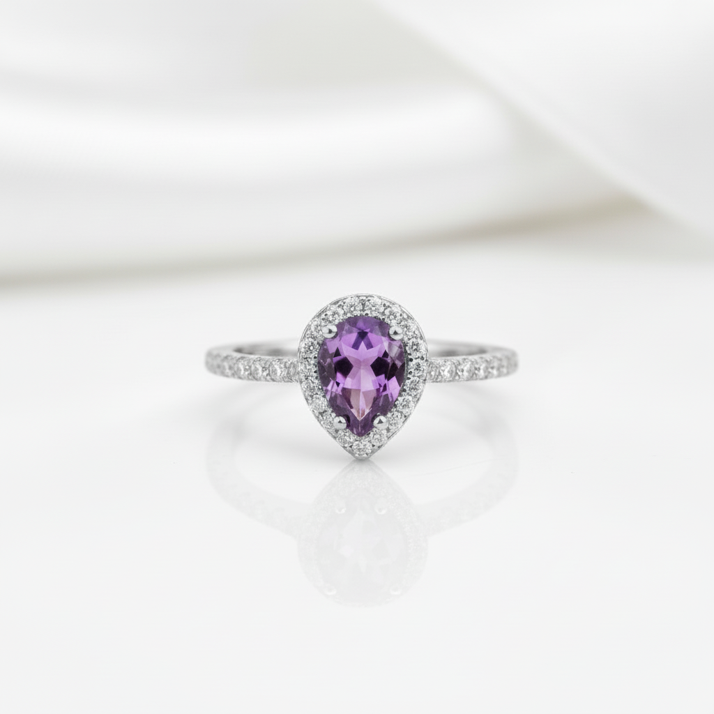 1.08Ct Amethyst Purple Engagement Ring-Black Diamonds New York