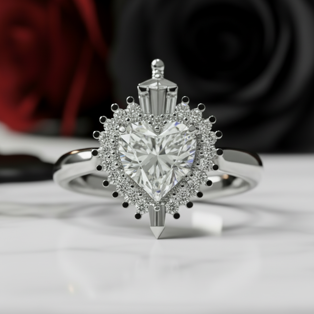 Against All Odds- Heart Shape Diamond Gothic Engagement Ring-Black Diamonds New York