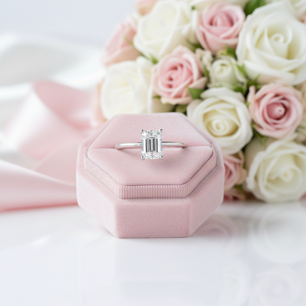 1.0Ct 5*7mm Emerald Cut Diamond Option Solitaire Engagement Ring-Black Diamonds New York