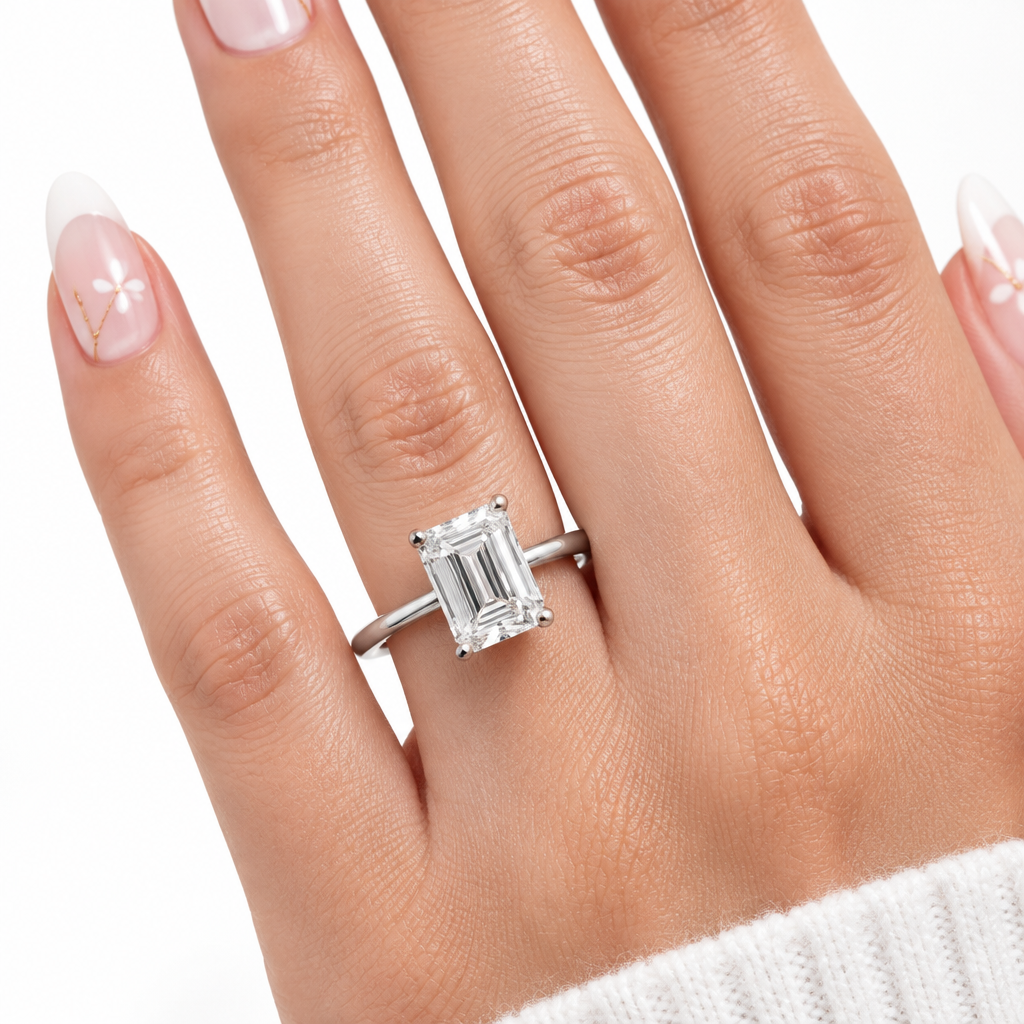 1.0Ct 5*7mm Emerald Cut Diamond Option Solitaire Engagement Ring-Black Diamonds New York