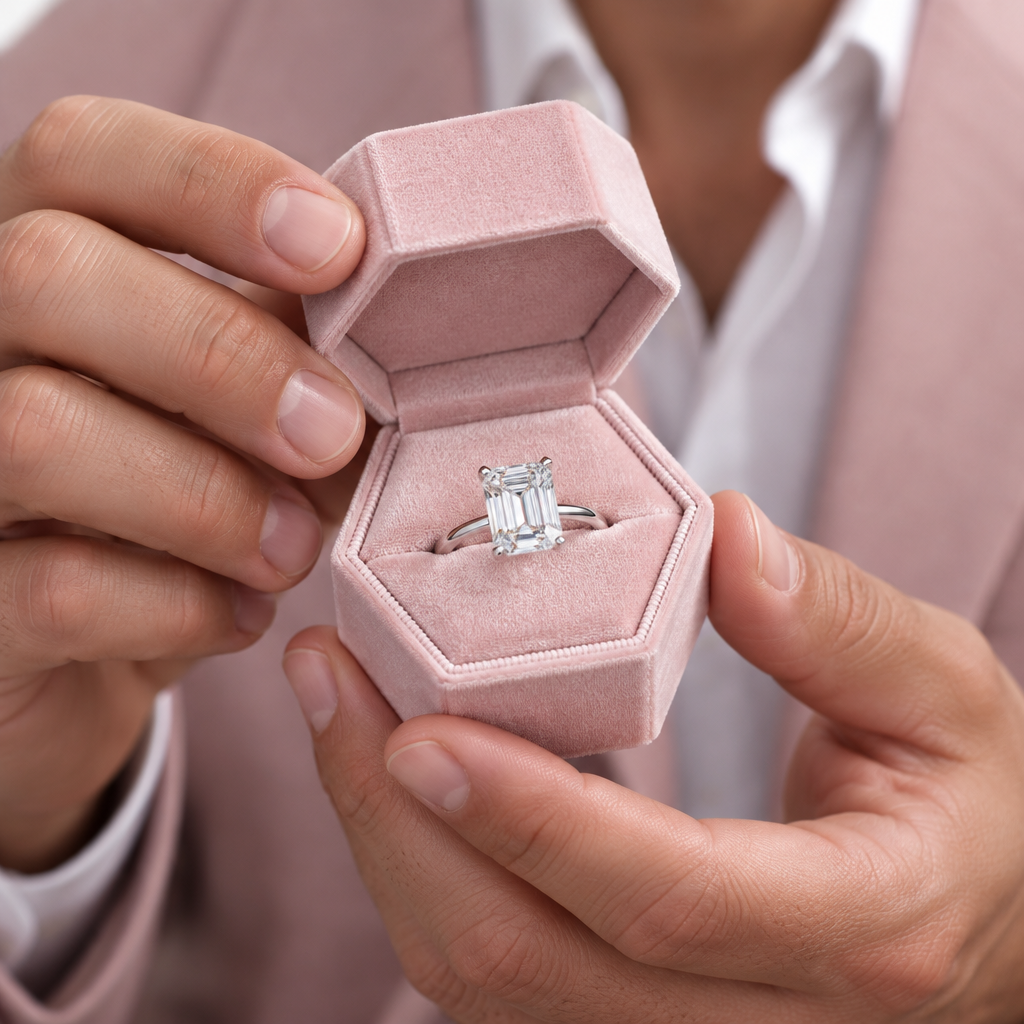 1.0Ct 5*7mm Emerald Cut Diamond Option Solitaire Engagement Ring-Black Diamonds New York