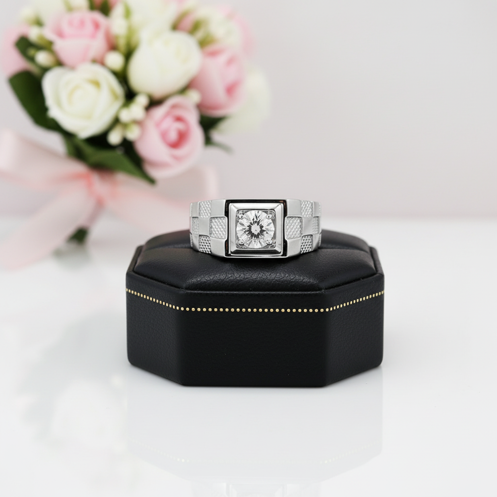 1.0Ct 6.5mm D Color Diamond Option Men's Ring-Black Diamonds New York
