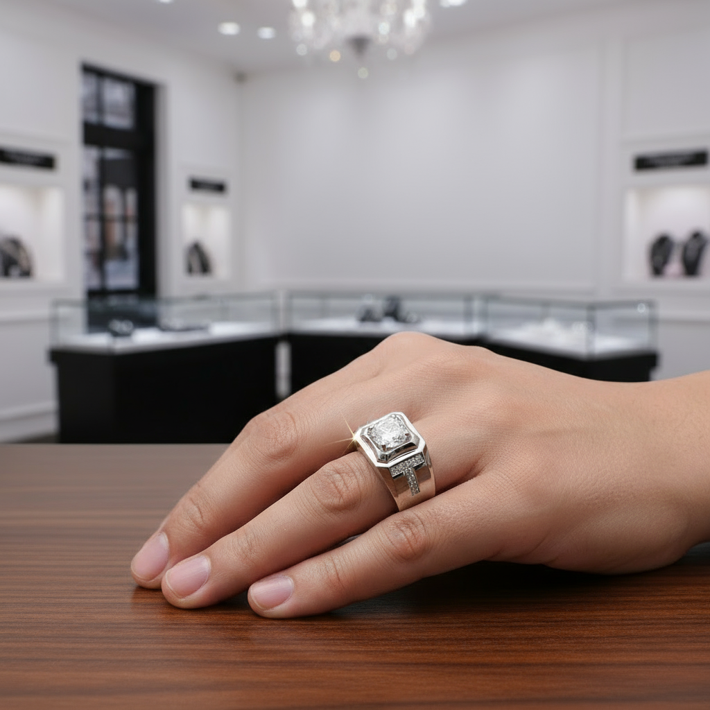 1.0Ct 6.5mm D Color Diamond Men's Ring-Black Diamonds New York