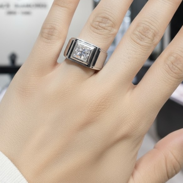 1.0Ct 6.5mm D Color Diamond Ring for Men-Black Diamonds New York