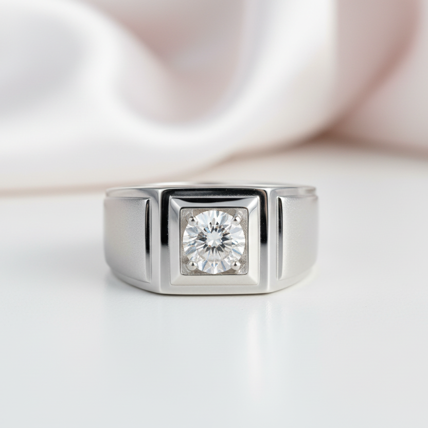 1.0Ct 6.5mm D Color Diamond Option Ring for Men-Black Diamonds New York