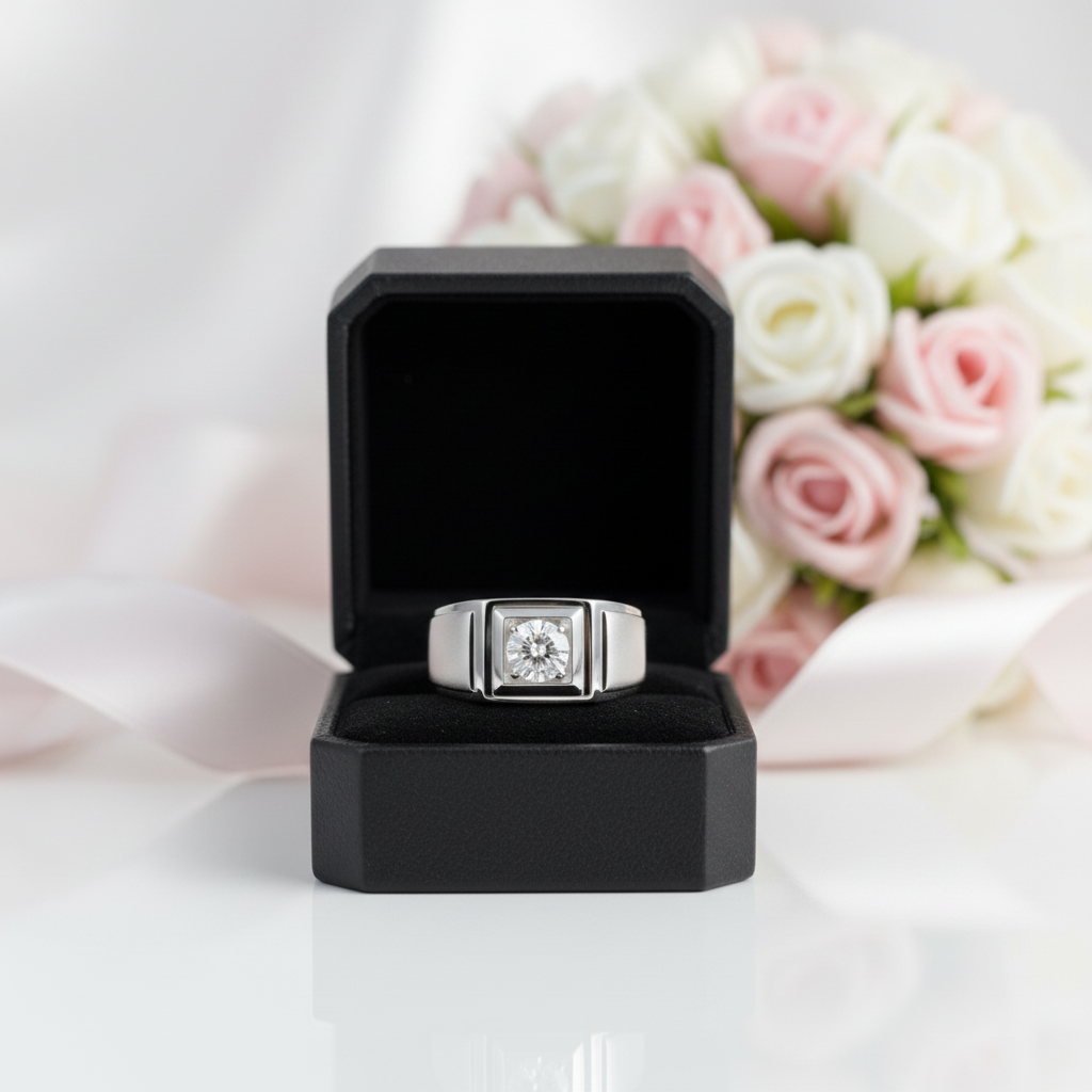 1.0Ct 6.5mm D Color Diamond Option Ring for Men-Black Diamonds New York