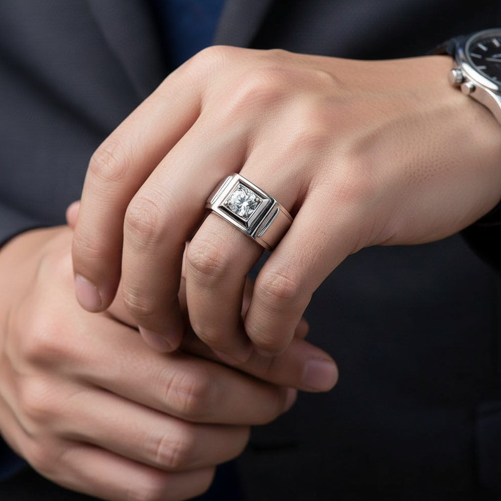 1.0Ct 6.5mm D Color Diamond Ring for Men-Black Diamonds New York