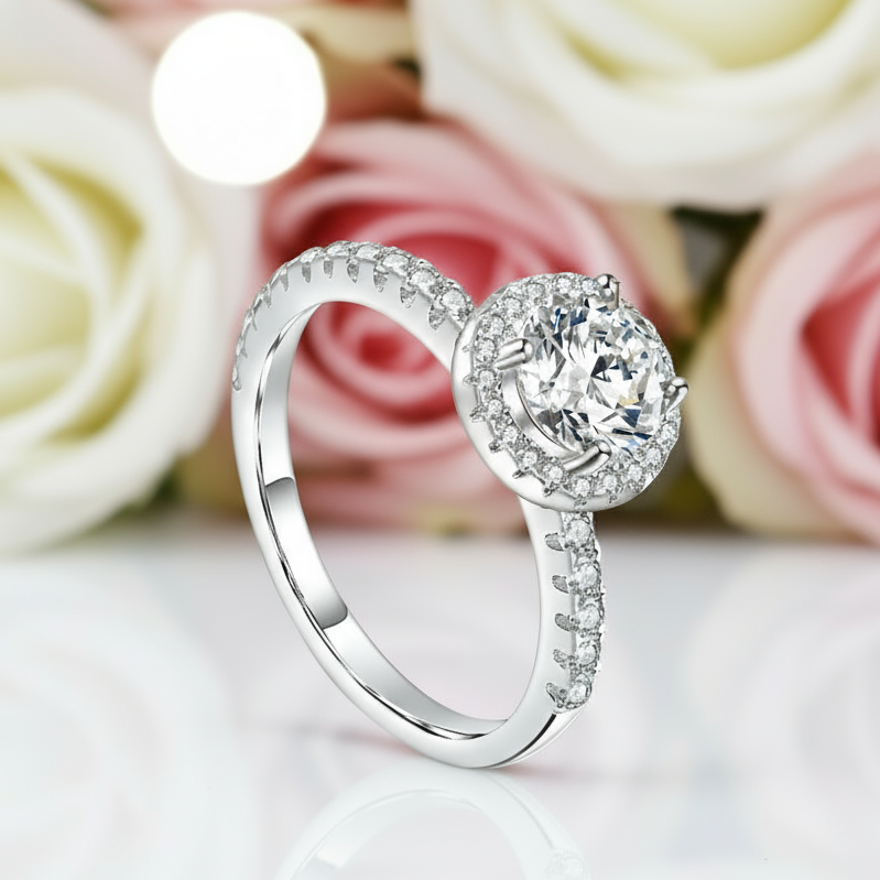 1.0Ct Halo Diamond Engagement Ring-Black Diamonds New York