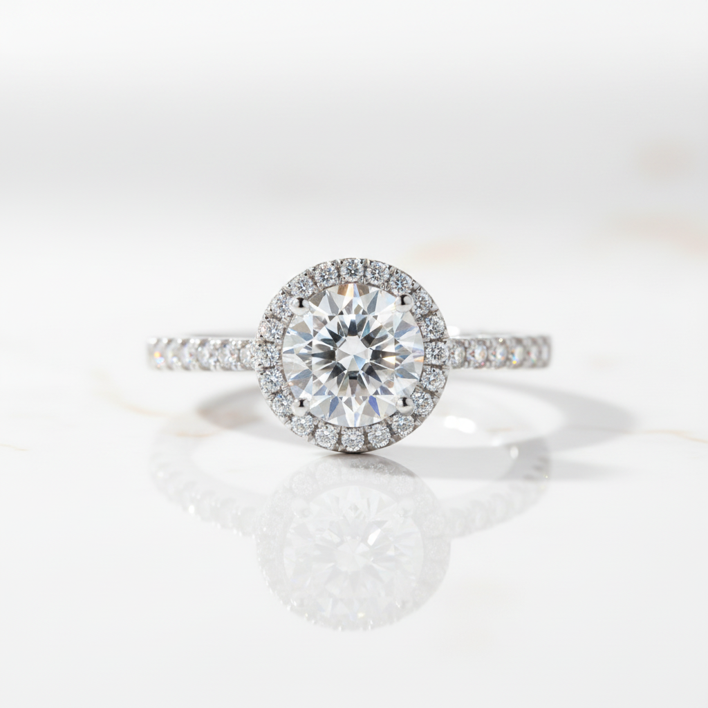 1.0Ct Halo Diamond Option Engagement Ring-Black Diamonds New York