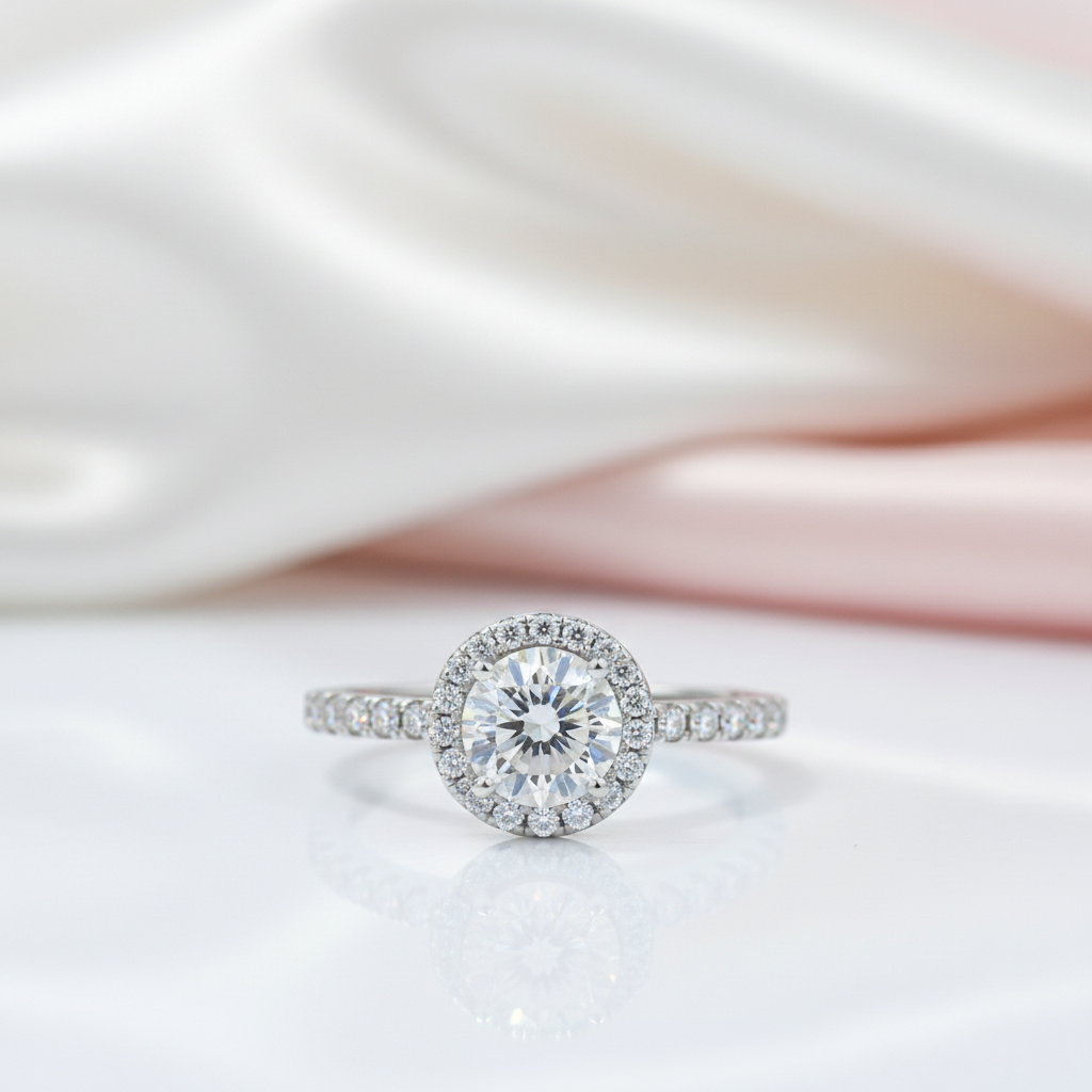 1.0Ct Halo Diamond Option Engagement Ring-Black Diamonds New York