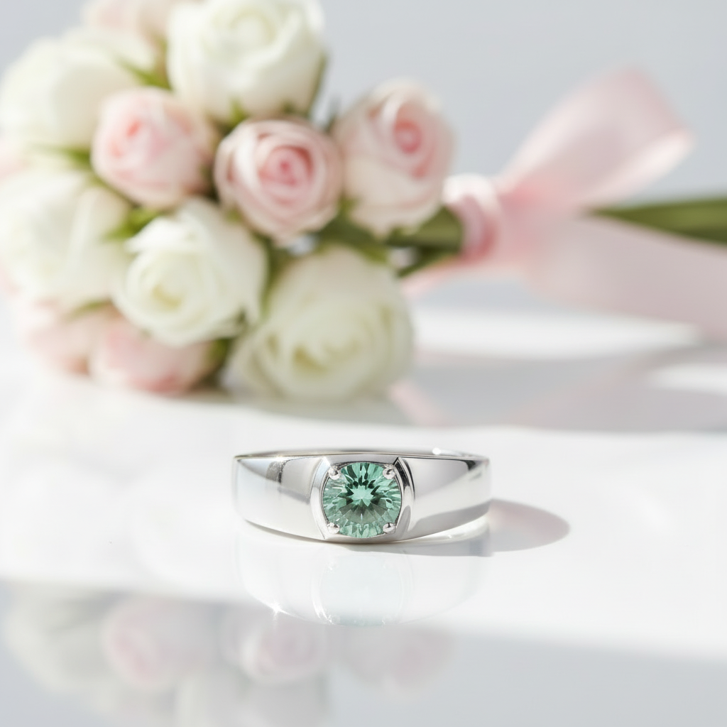 1.0Ct 6.5mm Green Color Diamond Option Adjustable Men's Ring-Black Diamonds New York