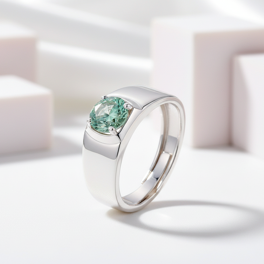 1.0Ct 6.5mm Green Color Diamond Adjustable Men's Ring-Black Diamonds New York